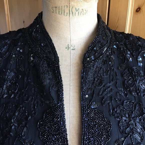 Vintage Beaded Black Jacket Silk Pristine Condition Size 14-16 - Picture 5 of 14